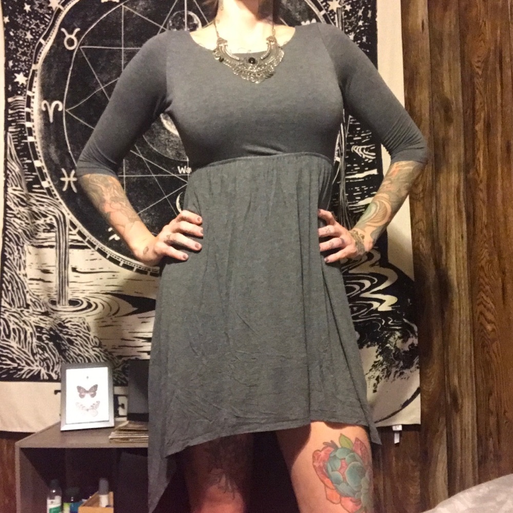 Long grey open back dress